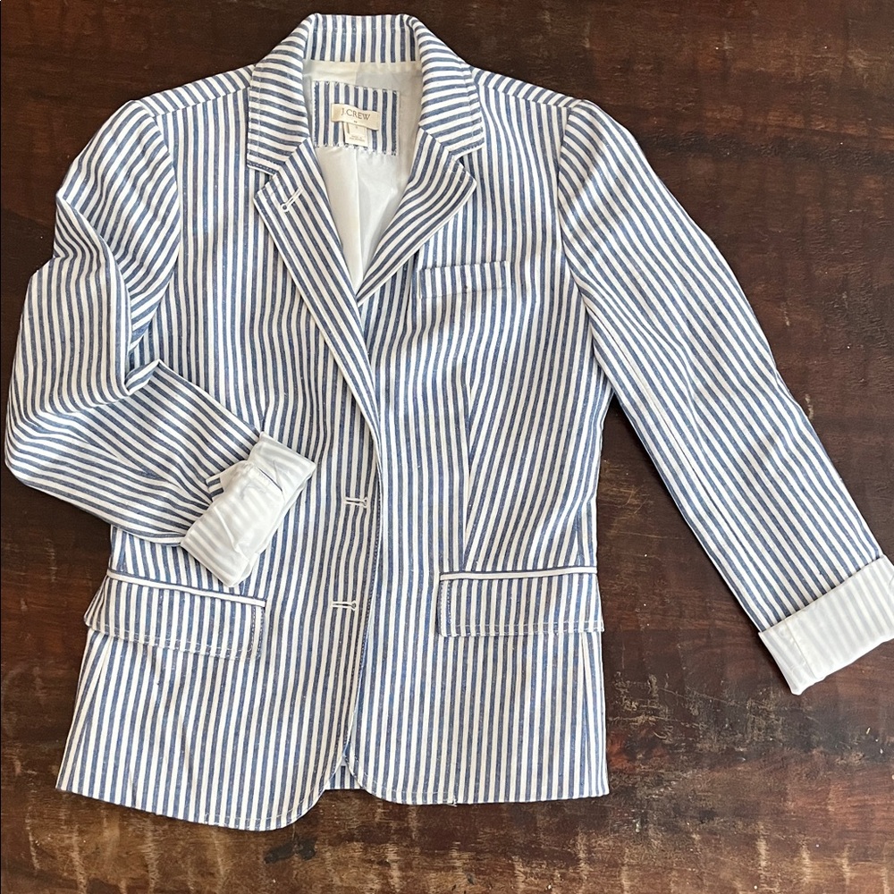 I. crew Blue and White Striped Blazer